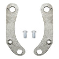 Two silver S3 Power Sports 2018+ Polaris Rzr Xp Turbo S Radius Rod Nut Retainers with hexagonal and circular cutouts are positioned parallel, with two short silver bolts between them, all arranged neatly on a white background.