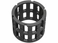 The Polaris Ranger Sprague Carrier / Front Roller Cage is a cylindrical black metal component with evenly spaced rectangular cutouts and two horizontal bands, designed for use as a durable bearing cage in mechanical assemblies.
