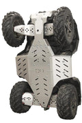 The Skid plate full set (aluminium) for Polaris Sportsman XP 1000 (2017+) and 850 (2018+) protects the vehicle’s undercarriage with reinforced plates and bolts, ensuring durability for off-road terrain.