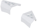 A pair of angular, white metal A-Arm Guards for Polaris Sportsman 570 (2021+), each with flat surfaces, slotted holes, and three round visible screws on top, displayed against a plain white background.
