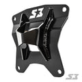 The S3 Power Sports 2019+ Honda Talon HD Pull Plate is a glossy black metal bracket with angular contours, four mounting holes, and a raised center section for support. The S3 logo appears at the top and in the bottom right corner.