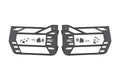 A pair of black Rough Country Tubular Doors for Jeep Wrangler JK (2007-2018) with angular cutouts and white RC logo, shown side by side with included installation hardware—bolts, washers, and brackets—arranged on a white background.