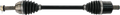 A black automotive drive shaft with rubber boots and silver metal housings at both ends, showing splined metal tips. The shaft connects the two ends and is designed for transferring rotational power in a vehicle.