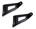 The TF Roll Cage 40-INCH Light Bar Brackets (Black) feature angled triangular shapes with central elongated cutouts, a mounting hole at one end, and a slotted opening at the other for secure surface attachment. Shown on a white background.