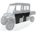 A 2019+ Polaris Ranger 570 Mid-Size Crew is displayed with emphasis on aftermarket black half doors, which are solid and angular on both front and rear, standing out while the rest of the vehicle appears faded.