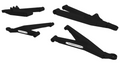 The image shows four black 2021+ Polaris Ranger Boxed FRONT Forward Control Arms with Uniball Kit, each featuring a THUMPER FAB logo on a silver plate. The arms vary in size and shape, with visible mounting points at the ends.