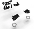A 2018+ Polaris Ranger 1000 Lift Kit - 3 Inch, featuring black and silver brackets, mounts, cylindrical bushings, and a large THUNDERFLAIR-branded piece, all neatly arranged on a white background.