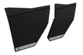 A pair of black, angular metal 2019+ Polaris Ranger Half Doors (Crew) with a matte finish and mounting holes along the edges. Each door features a rectangular silver logo accent in the corner and is shown against a white background.