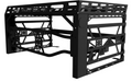 The 2018+ Polaris Ranger Ultimate Bed Rack (Black) is a heavy-duty metal rack with angular supports, cut-out patterns, side rails, and THUNDER RACK text on the front panel, designed for carrying cargo and securing gear.