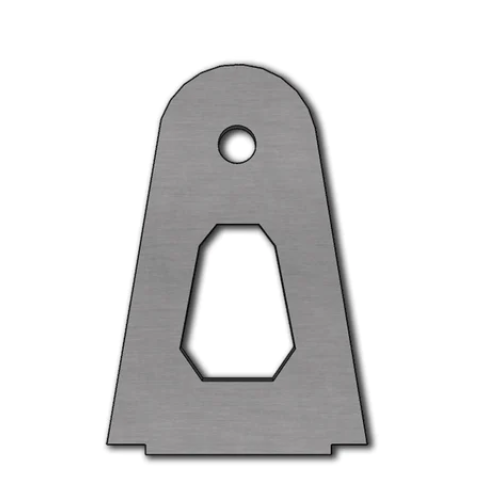 The Polaris General Cage 40-Inch Light Bar Brackets (Black) are flat, metallic, trapezoidal plates with a brushed finish, featuring a top round hole, central hexagonal cutout, straight bottom edge, and two notches at each corner.