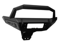 The 2016+ Polaris General Front Winch Bumper (NO, Black) is displayed on a white background, showcasing an angular steel design with a center hoop, winch and light cutouts, mounting holes, and reinforced corners for rugged off-road use.