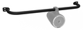 A 2018+ Can-Am Defender Wake Tower Speaker Bar (Black) with a hexagonal grille on the cylindrical speaker is clamped to a horizontal black metal mounting bar with flanged ends, set against a plain white background.