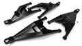 Four black 2018+ Can-Am Defender Boxed Forward Control Arms (Cab/X MR/65 Models) are arranged on a white background, featuring Thunder Fab branding, mounting holes, brackets, glossy finish, and visible weld lines.