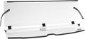 A clear acrylic sneeze guard with black adjustable mounting straps and clamps, slightly angled and supported by a central stand. The guard has a narrow base with a logo on the right side and is designed for countertop protection, likely for use in custome