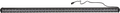 A long, rectangular LED light bar with a black frame and a clear lens covering rows of small LED bulbs. A black power cable with a connector extends from the top right corner of the light bar. The background is plain white.