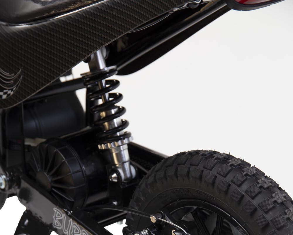 Burromax Electric Mini Bike - Tt350R Lithium Ion Powered With Full Suspension - Matte Black Carbon Fiber