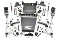 A 7 Inch Stamped Steel LCA Lift Kit with Forged UCA, brackets, and M1 struts for Chevy/GMC 1500 (16-18) is displayed on a white background, including black RC-logo skid plates, coil springs, bolts, and all mounting hardware.