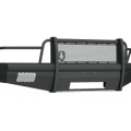 The Vaquero Front Non-Winch Bumper Full Guard for 1994-2002 Ram 2500 is a textured black, heavy-duty steel replacement bumper with mesh grille guard, angular edges, and headlight protection, designed for rugged off-road use.