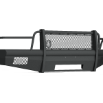 The Vaquero Front Non-Winch Bumper Full Guard for 1994-2002 Ram 2500 is a textured black, heavy-duty steel replacement bumper with mesh grille guard, angular edges, and headlight protection, designed for rugged off-road use.