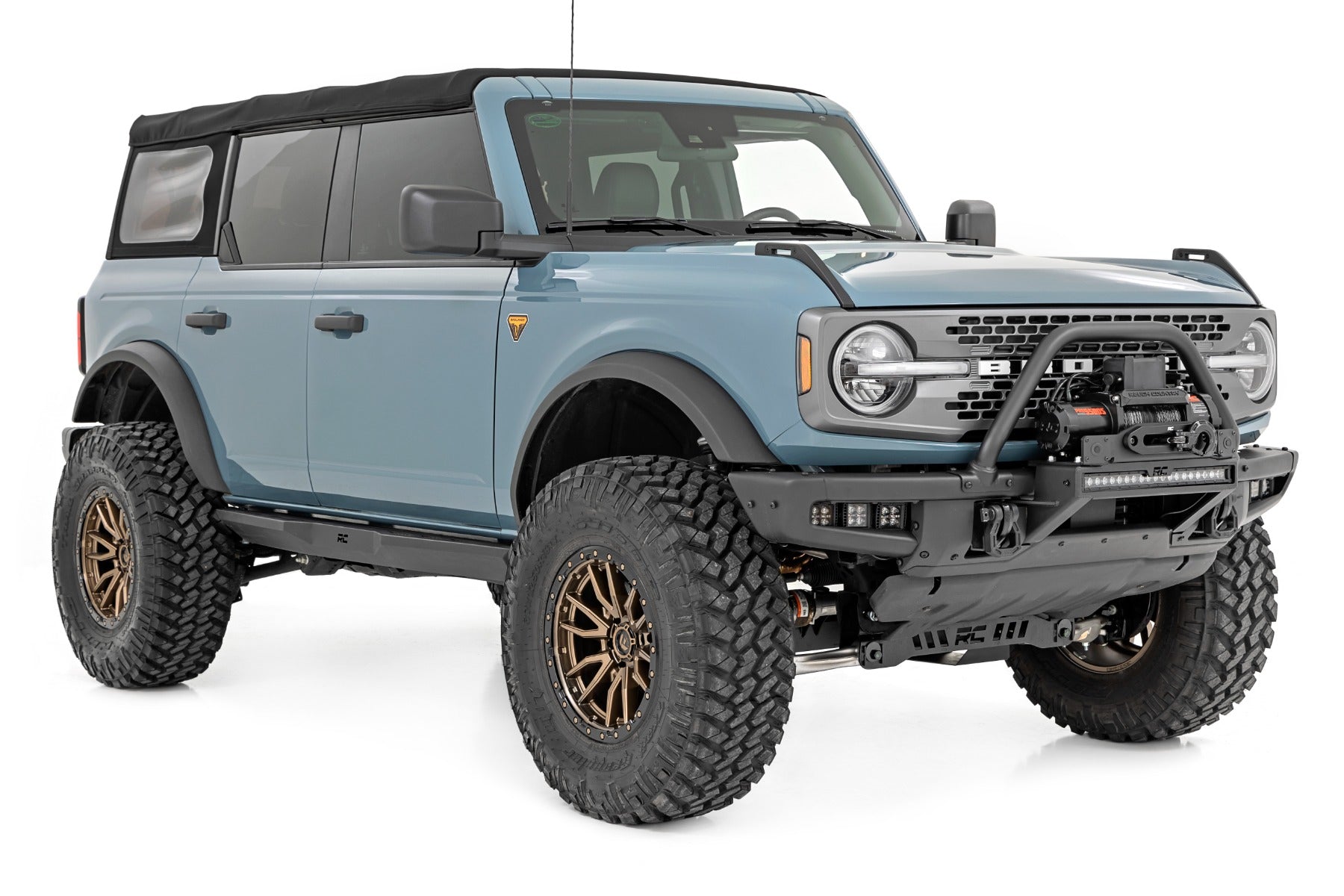 Rough Country High Winch Mount | All Models | 9500S | 20 Inch Black Single Row LED | Ford Bronco (21-23)