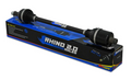 A Polaris Ranger XP 1000 Heavy Duty Axle Rhino 2.0 rests atop its branded blue and black box with bold white and yellow text. The black axle features metal joints, rubber boots, and the box displays the product name, logo, and specs.