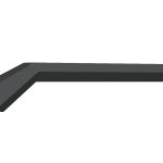 A 3D rendering of the 2013-2018 Ram 1500 Spartan Front Bumper Bolt-On Accessory Pre-Runner Guard in textured black shows its L-shaped, geometric sheet metal design with a flat surface and sharp edges on a transparent background.