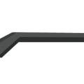 A 3D rendering of the 2013-2018 Ram 1500 Spartan Front Bumper Bolt-On Accessory Pre-Runner Guard in textured black shows its L-shaped, geometric sheet metal design with a flat surface and sharp edges on a transparent background.