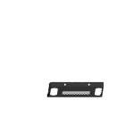 The 2013-2018 Ram 1500 Vaquero Front Non-Winch Plate in texture black is a small, rectangular metal bracket with two square cutouts at each end, ventilation holes in the center, and top screw holes for secure mounting.