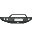 A digital illustration of a texture black 2015-2018 Ram Rebel Stealth Front Non-Winch Bumper Pre-Runner Guard with angular lines, bull bar, two square light mounts per side, and BRAND ARMOR in white text across the center.