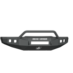 A digital illustration of a texture black 2015-2018 Ram Rebel Stealth Front Non-Winch Bumper Pre-Runner Guard with angular lines, bull bar, two square light mounts per side, and BRAND ARMOR in white text across the center.