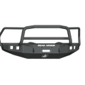 The 2015-2018 Ram Rebel Stealth Front Winch Bumper Lonestar Guard features textured black steel, an angular design, grille guard, fog light mounts, and ROUGH ARMOR in white on front. Fits Warn M12000/Smittybilt XRC. Pictured on transparent background.