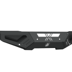 The 2015-2019 Chevy 2500 Spartan Front Bumper by Road Armor features a textured black matte finish, angular lines, vent cutouts, reinforced corners, a geometric center pattern with logo—delivering durable modern style for trucks and SUVs.