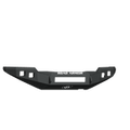 The 2016+ Toyota Tacoma Stealth Front Non-Winch Bumper in texture black features sharp angles, a rectangular center cutout with MIDNIGHT ARMOR in white above it, side mounting points, and a rugged matte finish for heavy-duty off-road use.