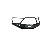 The 2016-2021 Toyota Tacoma Stealth Front Winch Bumper Lonestar Guard in textured black features a rugged, angular design with protective bars, cutouts, and mounting points—ideal for off-road modifications and compatible with Warn M8000 or 9.5Xp winches.