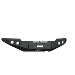 A matte black, heavy-duty steel Stealth Front Winch Bumper for 2016-2021 Toyota Tacoma, featuring angular edges, cutouts, side mounting points, a winch plate opening at the bottom center, and a white ROAD ARMOR logo. Transparent background.