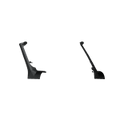 A pair of 2018+ Jeep JL Rubicon Stealth A-Pillar JL Light Mounts (52.25 Rigid Adapt Array + 1 Lower Mount, Texture Black) are shown angled apart on a transparent background, each with a wide base and tapered arm ending in a small hook.