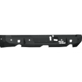 The 2019+ Ram 1500 Stealth Rear Non-Winch Bumper features a heavy-duty, textured black metal build with angular edges, cutouts, mounting holes, and a visible white Steelcraft logo near the right side, shown on a white background.