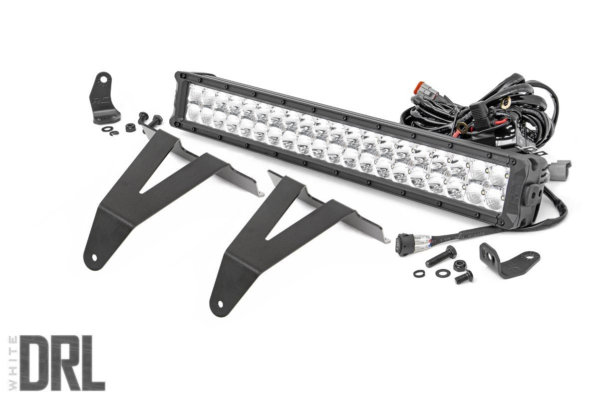 Rough Country LED Light | Bumper Mount | 20" Chrome Dual Row | White DRL | Ram 1500 (19-23)