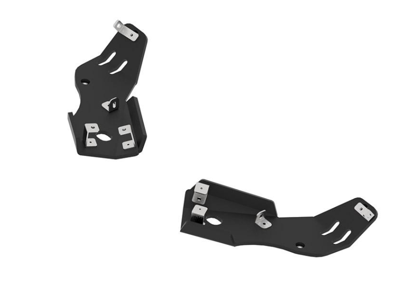 Two black HDPE plastic Rear A-arm guards for CanAm G2 Outlander and Renegade (2019+) with multiple mounting tabs and slots are displayed on a white background, designed for securing or supporting mechanical components.