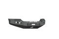 The 2015-2019 GMC 2500 Stealth Front Winch Bumper features heavy-duty textured black steel with angular edges, cutouts for lights, and ROAD ARMOR branding and logo. Compatible with Warn M12000 and Smittybilt XRC winches; shown on a transparent background.