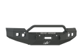 The 2015-2019 GMC 2500 Stealth Front Winch Bumper Pre-Runner Guard in textured black features angular edges, a center bull bar, integrated winch mount (Warn M12000/Smittybilt XRC), two square fog light cutouts per side, and silver “ROAD ARMOR” with a whit