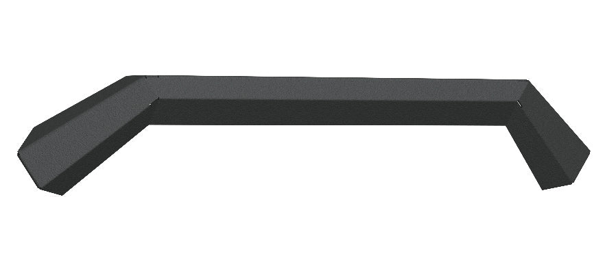 A 3D-rendered, matte black Road Armor Spartan Front Bumper Pre-Runner Guard for 2016-2018 GMC 1500 features an angular, solid, staple-like shape with a straight center and sharply downward-bent ends.