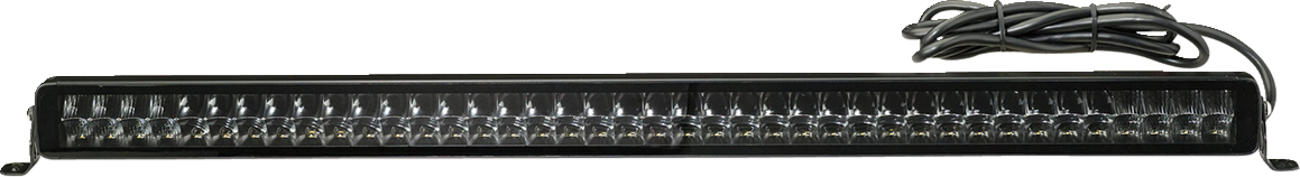 A long, rectangular LED light bar with a black frame, featuring dozens of individual LED bulbs arranged in a single row. A black power cable is coiled at one end of the light bar, which is designed for automotive or off-road vehicle use.