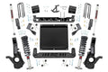 A 6 Inch Lift Kit with M1 Struts for Chevy/GMC Canyon/Colorado 4WD (2023-2024) is displayed on a white background, showing all parts—black brackets, coilovers, shocks, U-bolts, spacers—with the “RC” cutout mounting plate arranged symmetrically.
