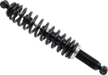 A black metal coilover shock absorber with a large, tightly wound spring surrounding a central cylinder, angled diagonally on a white background. Both ends have circular mounting points for attachment.