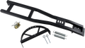 A black metal ramp frame, a curved support bracket, two long metal springs, two eye bolts, and a small gold-toned latch with a pin are laid out on a white background. The components appear to be parts for assembling a mechanical or automotive product.