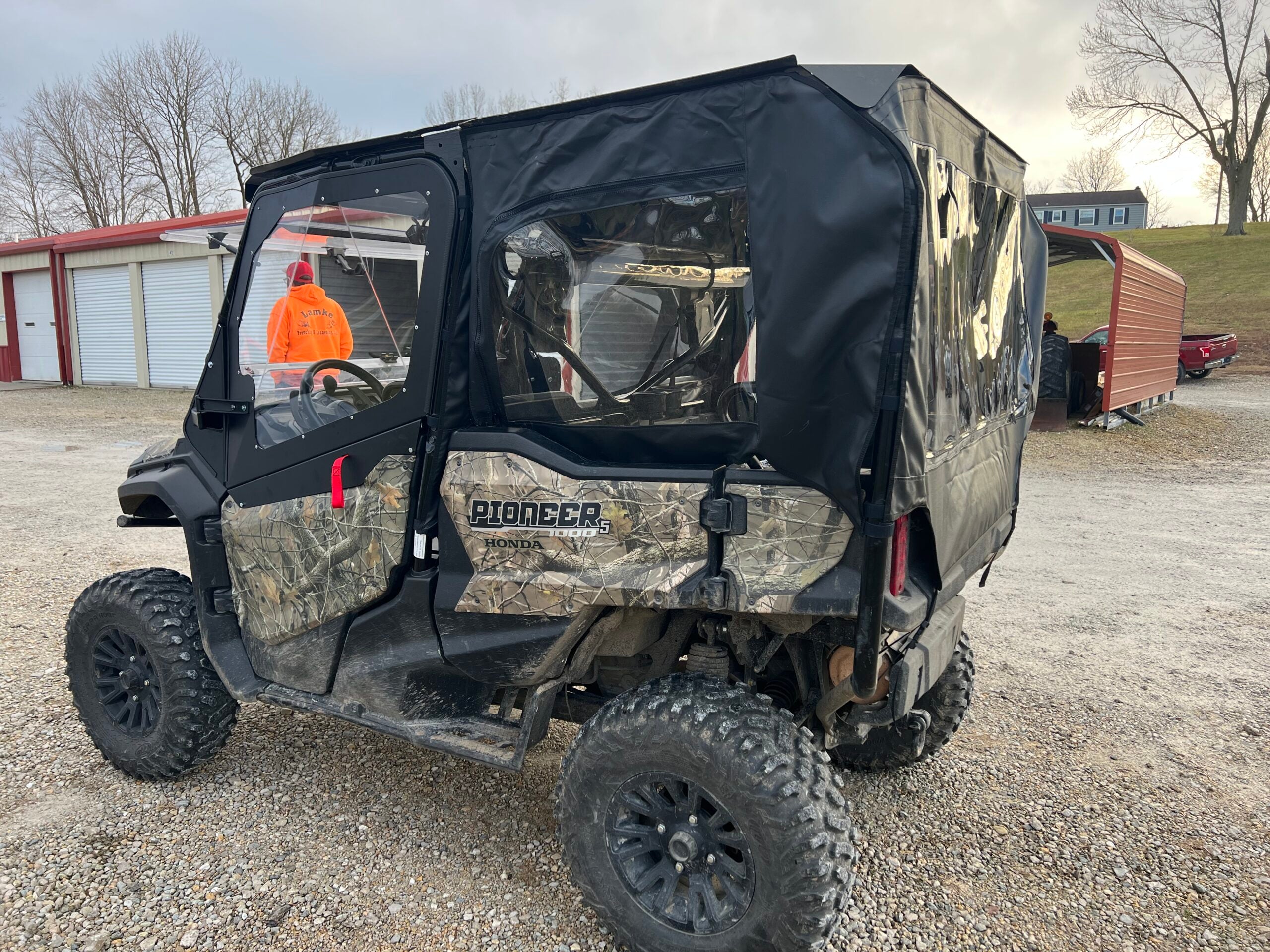 Honda Pioneer 1000-5 Cab Enclosure With Aluminum Upper Front Doors, Soft Rear Doors, And Middle & Back Soft Back Panels.