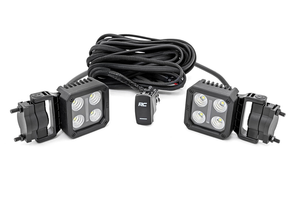 Rough Country LED Light Pair | 2 Inch Square | Flood | Swivel Mount