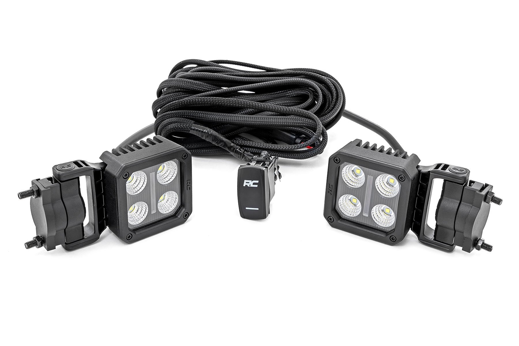 Rough Country LED Light Pair | 2 Inch Square | Flood | Swivel Mount