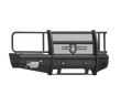 A textured black Vaquero Full Guard bumper for 2015-19 Chevy 2500, featuring mesh panels, tubular side rails, and angular corners for rugged protection; designed as a non-winch front guard.